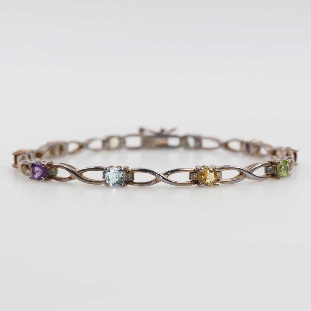 Sterling Silver Multi-color Stone Bracelet
