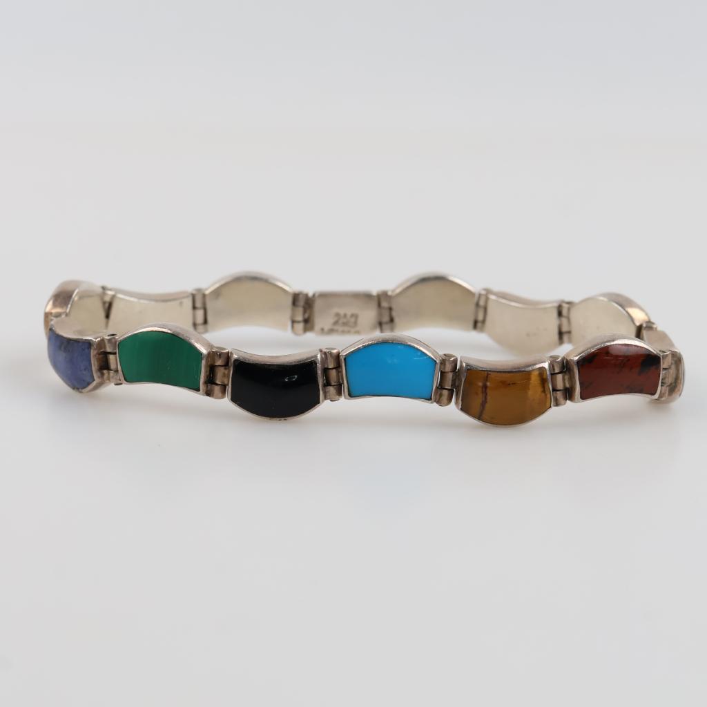 Sterling Silver Multi-color Stone Bracelet