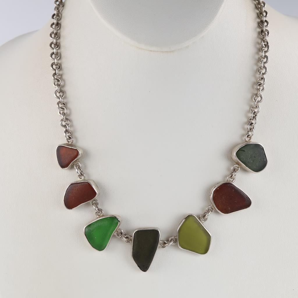 Sterling Silver Multicolored Stone Necklace