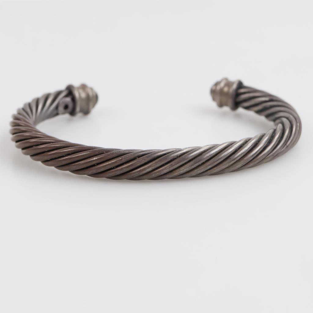Sterling Silver Over Copper Blue Stone Twisted Cable Cuff Bracelet
