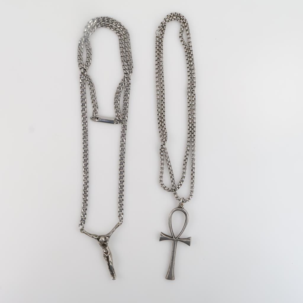 Sterling Silver Pendants With Stainless Steel Necklaces, 2 Pieces