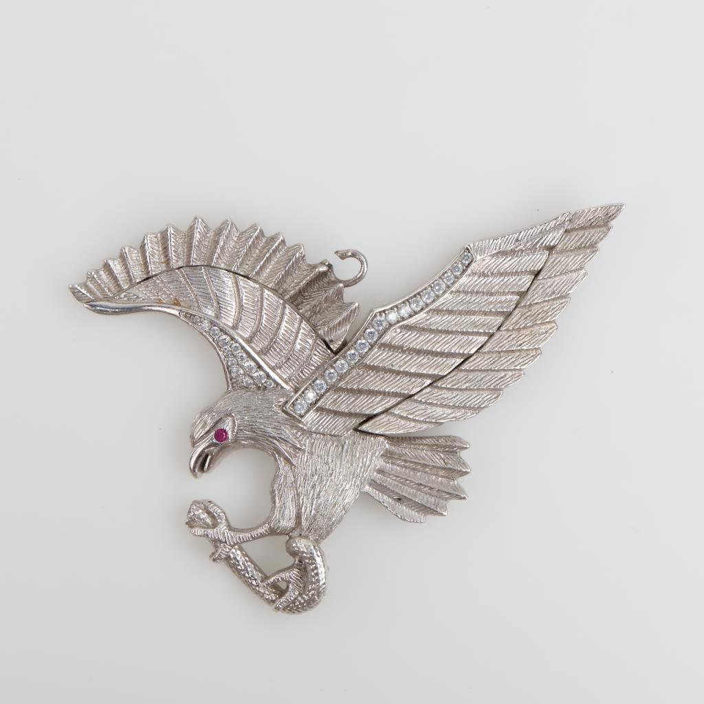 Sterling Silver Pink & Clear Stone Eagle Pendant