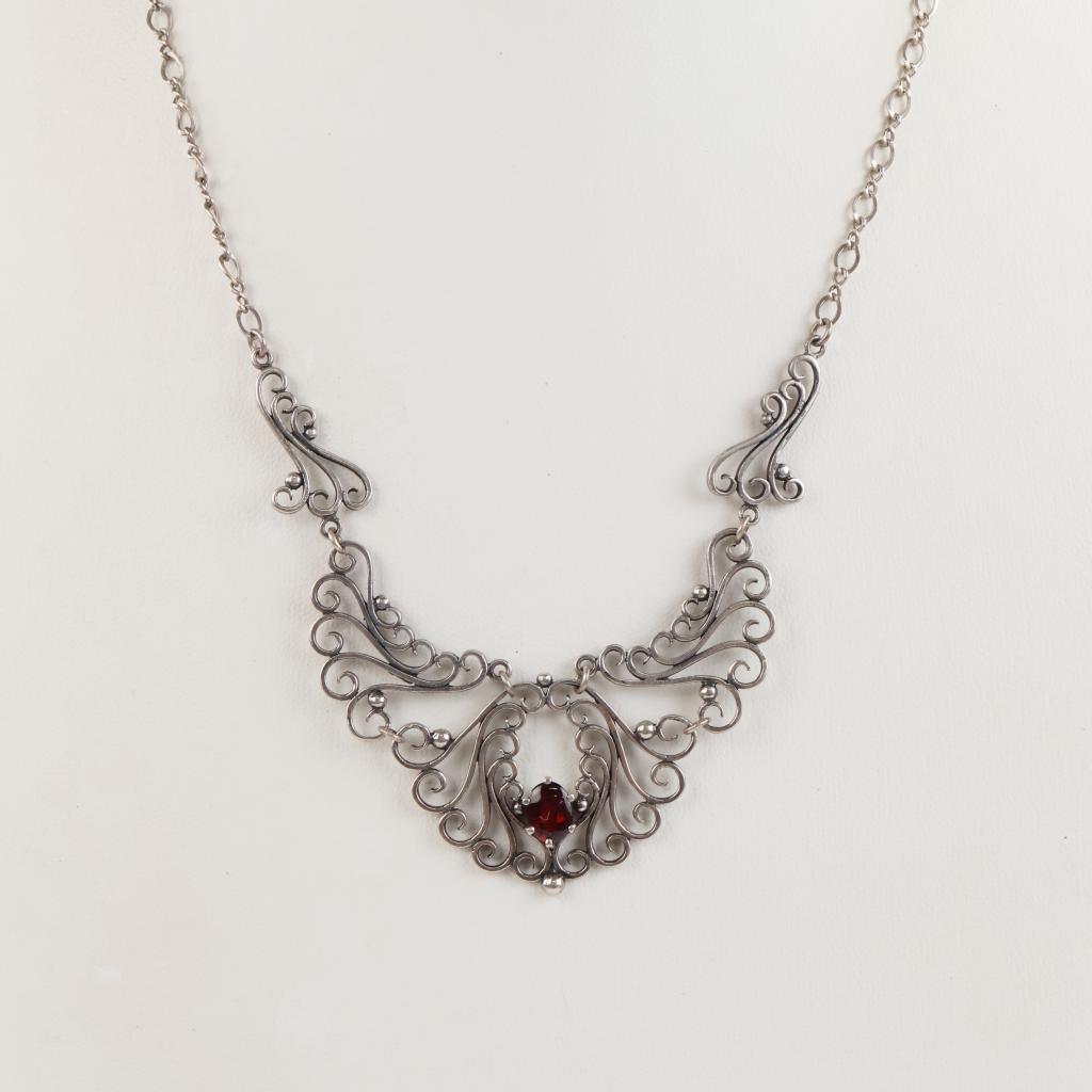 Sterling Silver Red Stone Necklace