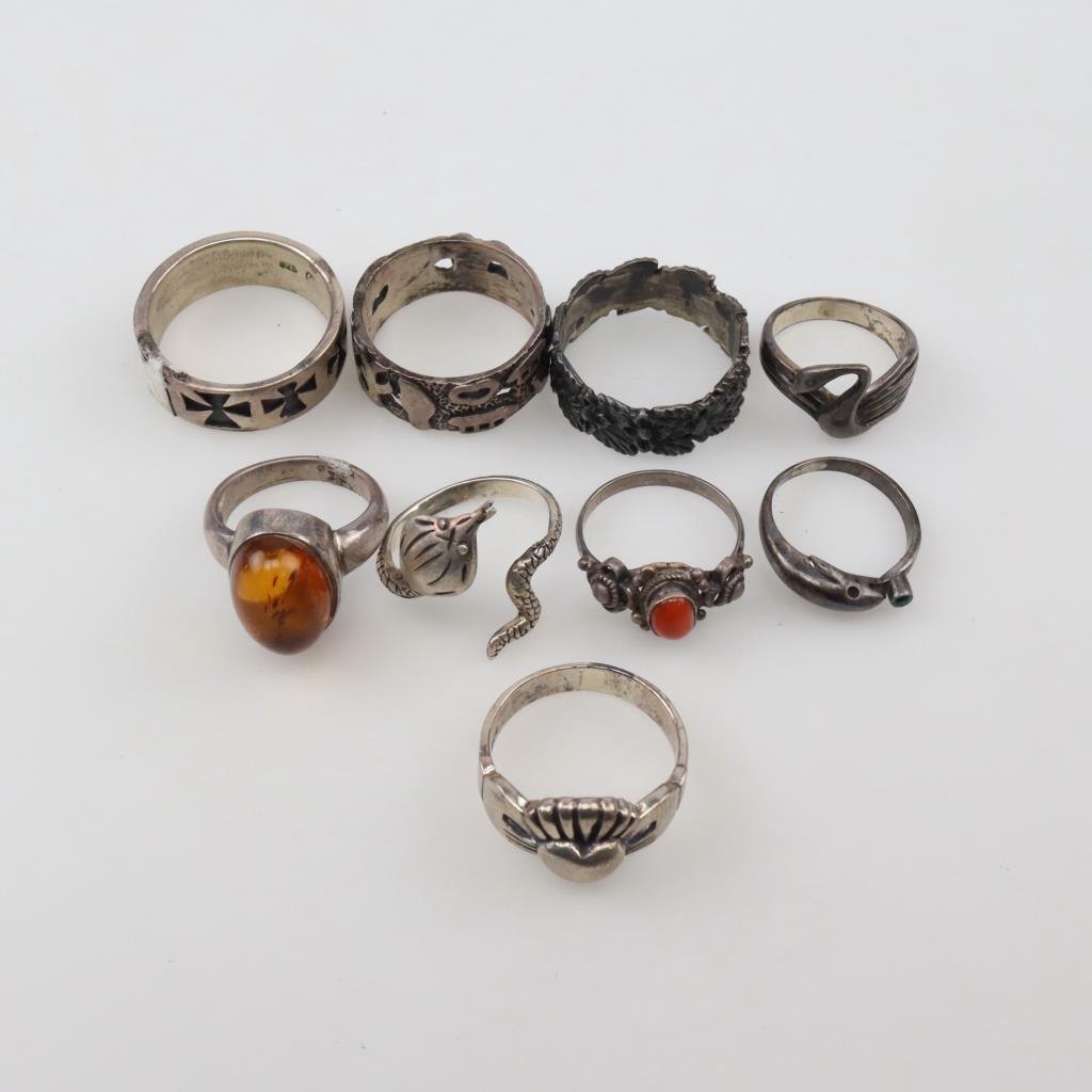 Silver 9 Sterling Silver Rings, 9 Pieces | Property Room