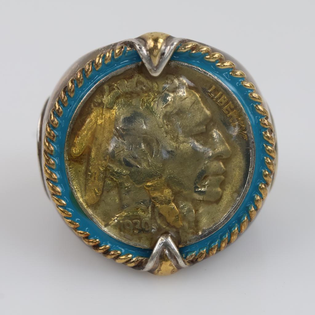 Sterling Silver Signet Indian Head GP Nickel Ring