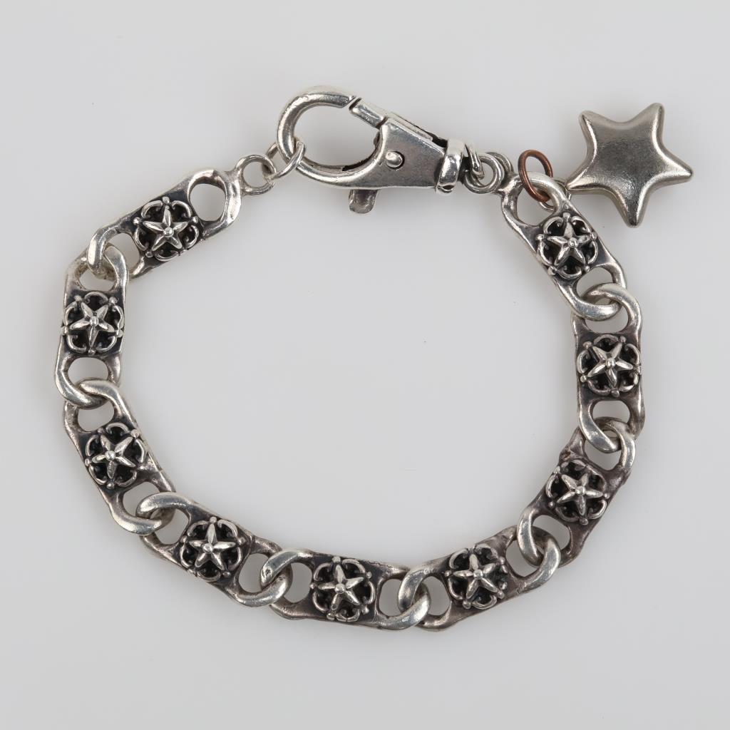 Sterling Silver Star Link Bracelet With Charm