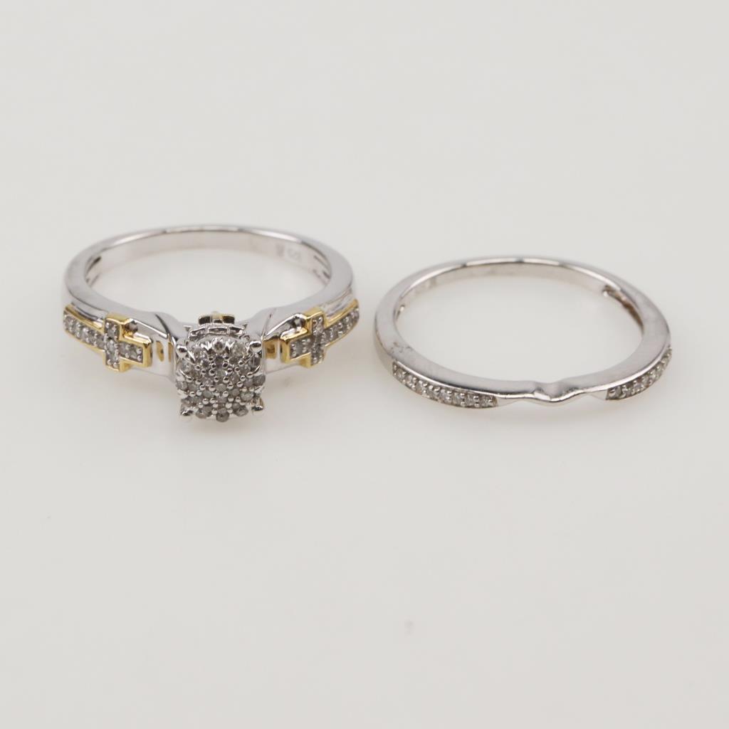 Two Rings Set Silver Sterling Silver Two Tone Diamond Ring Set | Property Room