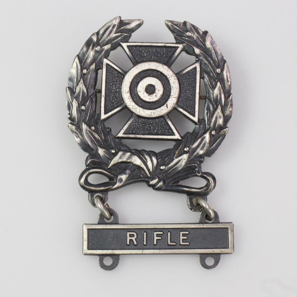 Sterling Silver WWII Maltese Cross Military Pin Rifle Award Property Room