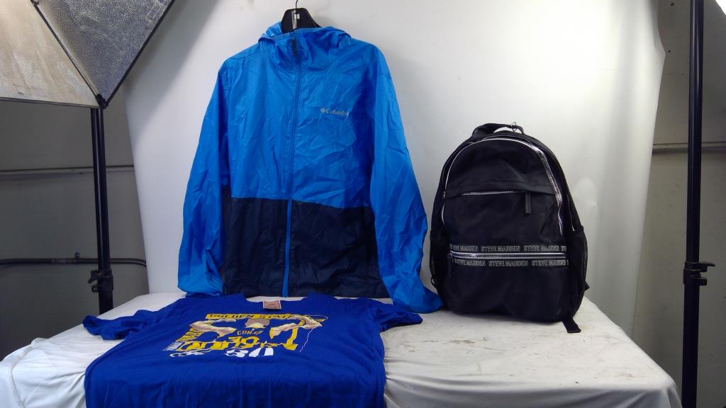 Steve Madden Backpack, Colombia Medium Jacket, XL T-Shirt, 3 Pieces