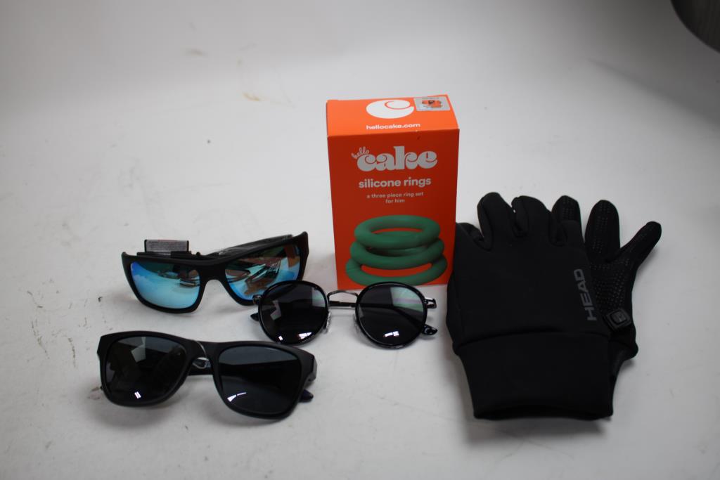 Sunglasses, Hot Hands Stick, Head Gloves, Cake Silicon Rings For Men