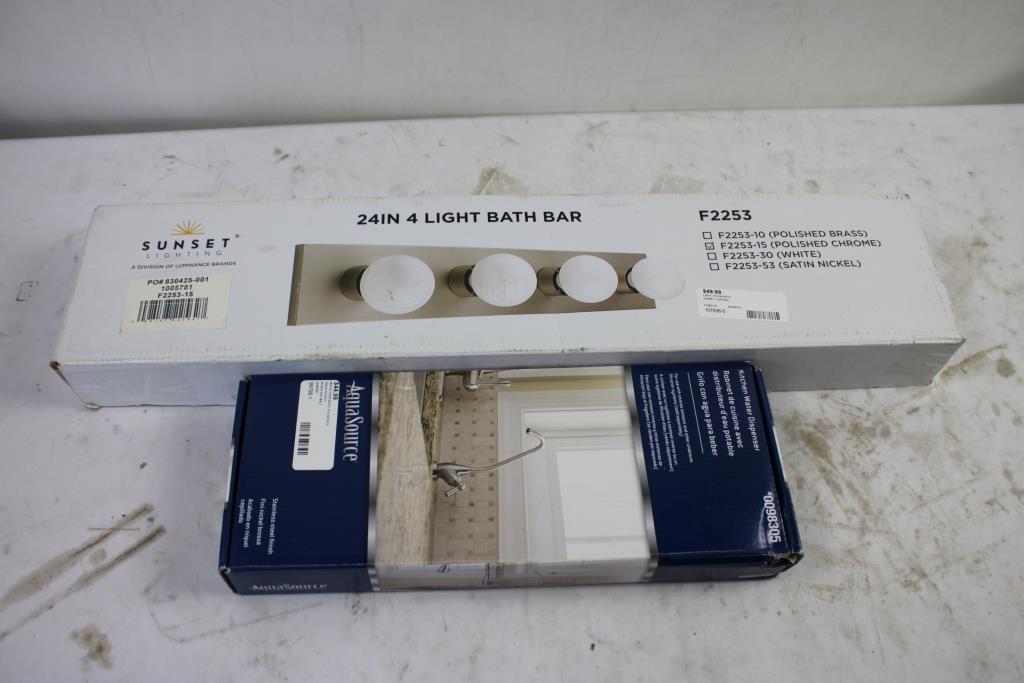 Sunset 24" 4-Light Bath Bar, Delta 24" Towel Bar, Kitchen Water Dispenser, 3 Pieces