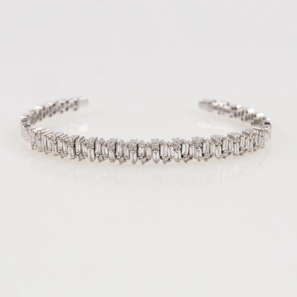 Suzanne Kalan 1.82ctTW Diamond 14kt White Gold Cuff Bracelet-Evaluated By Certified Gemologist-GIA