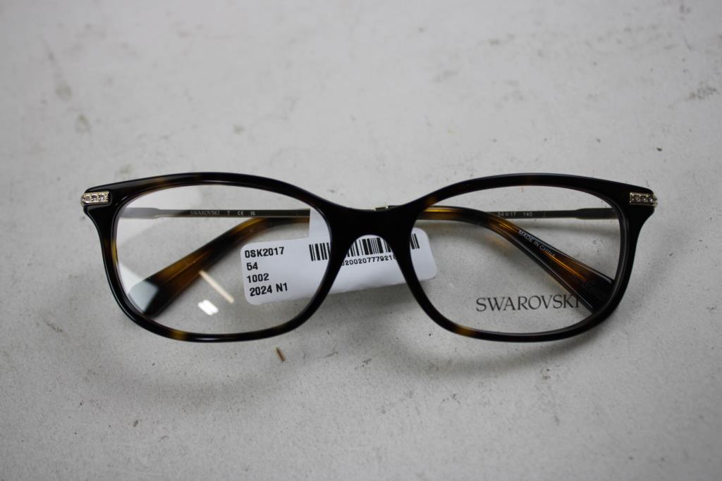 Swarovski Women's Dark Havana & Metal Temples With Crystals Framed Glasses