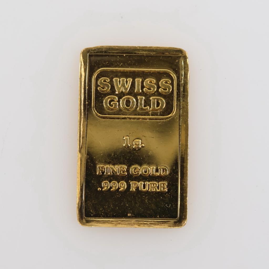 Swiss Gold Fine Gold 1 Gram Bar W/ COA