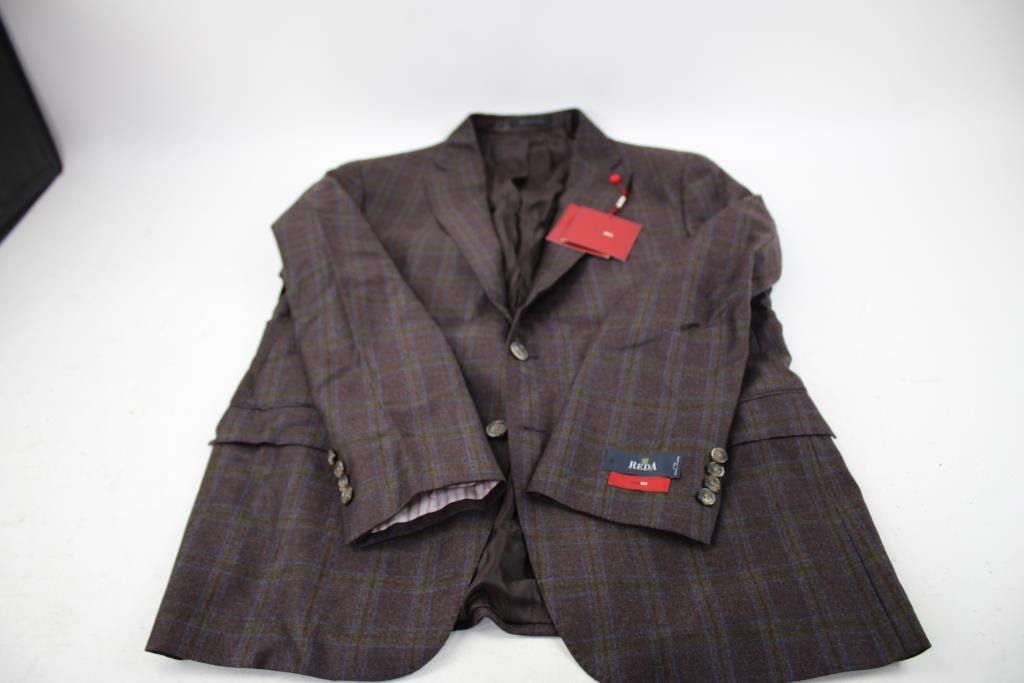 TailoRED Plaid Wool Suit Jacket, Size 42R