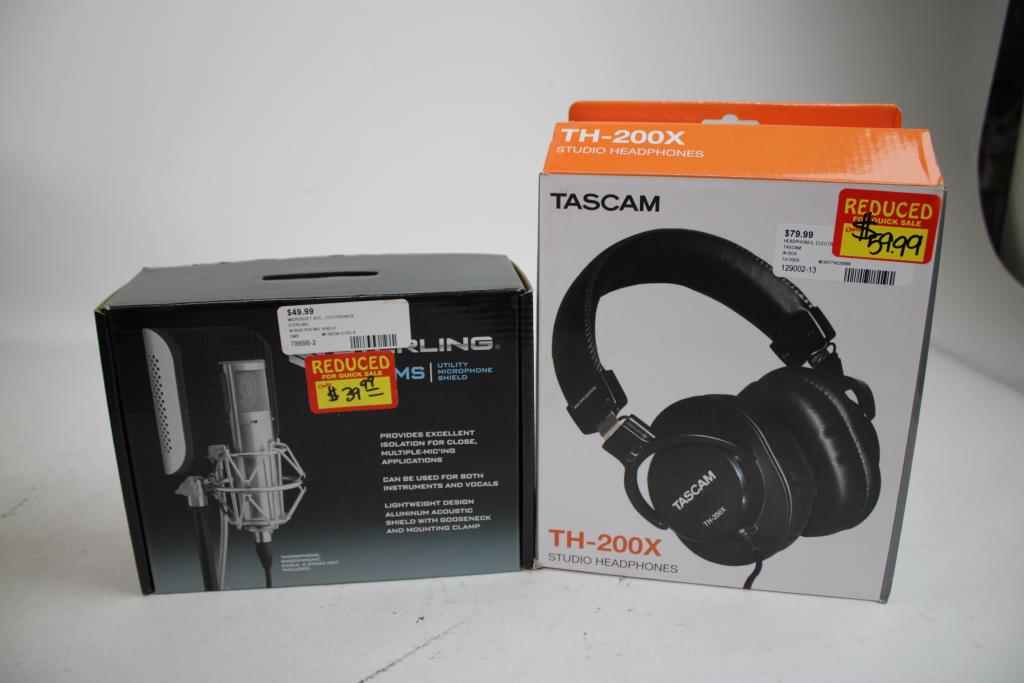 Tascam Studio Headphones, Sterling Utility Microphone Shield, Pro Pop Filter, 3 Pieces