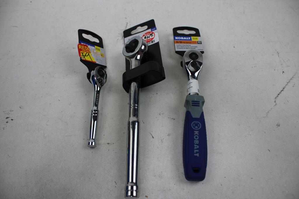 TEQ 1/2" Ratchet, Kobalt 1/4", 3/8" Ratchets, 3 Pieces
