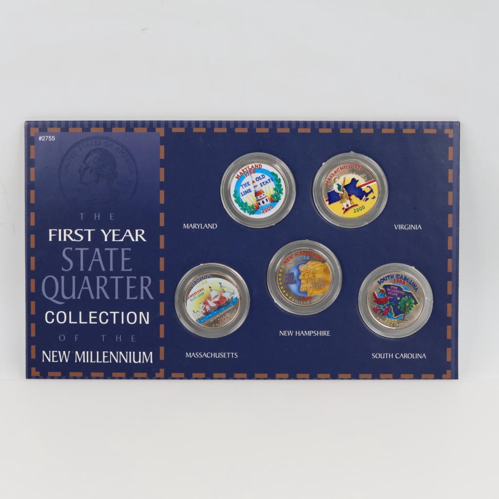 The First Year Statehood Colorized Quarters Of The New Millennium Collection Includes COA, 5 Coins