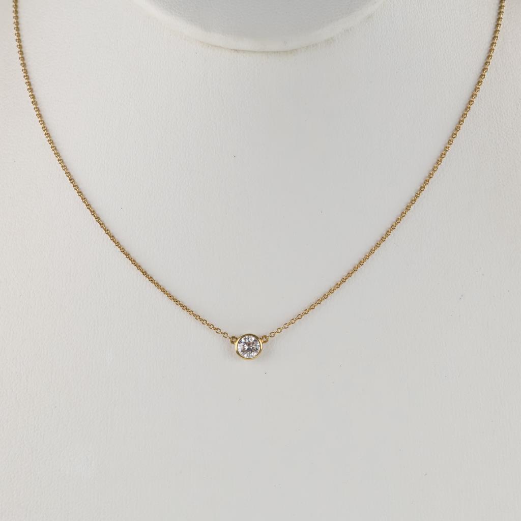 Tiffany & Co .38ctTW Diamond 18kt Gold Pendant Necklace - Evaluated By Certified Gemologist
