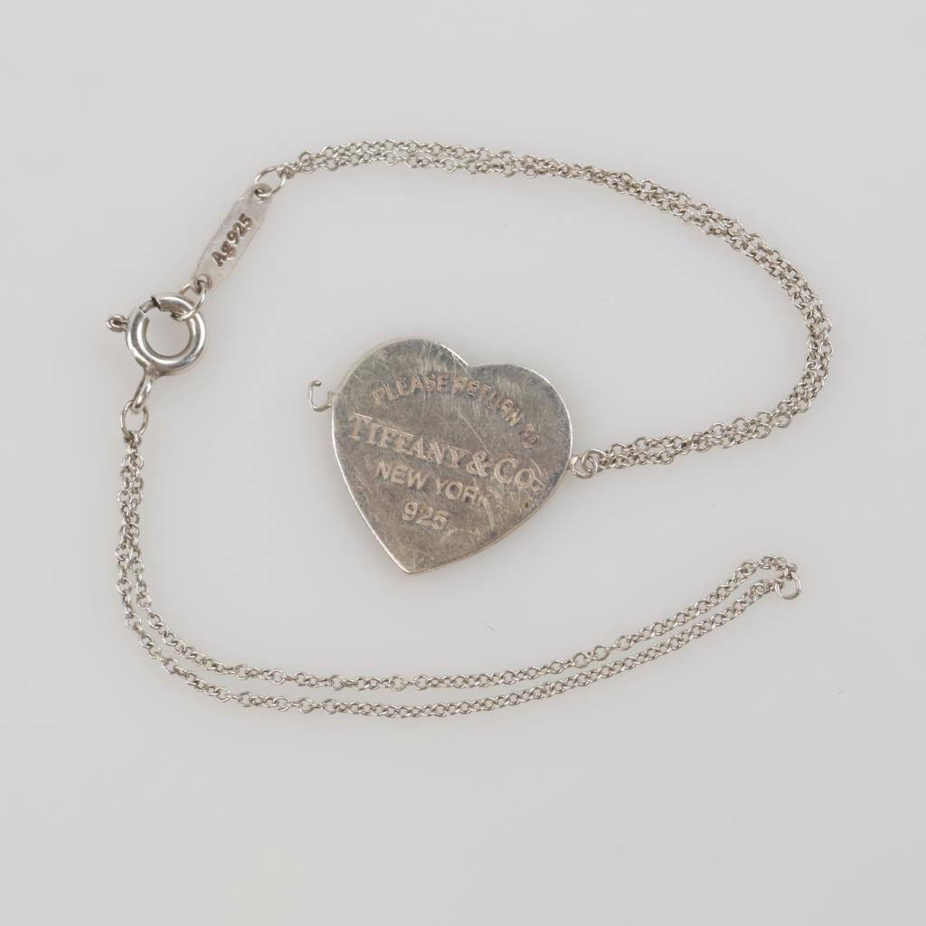 Tiffany & Co. Silver Heart Tag Double Chain Station Bracelet