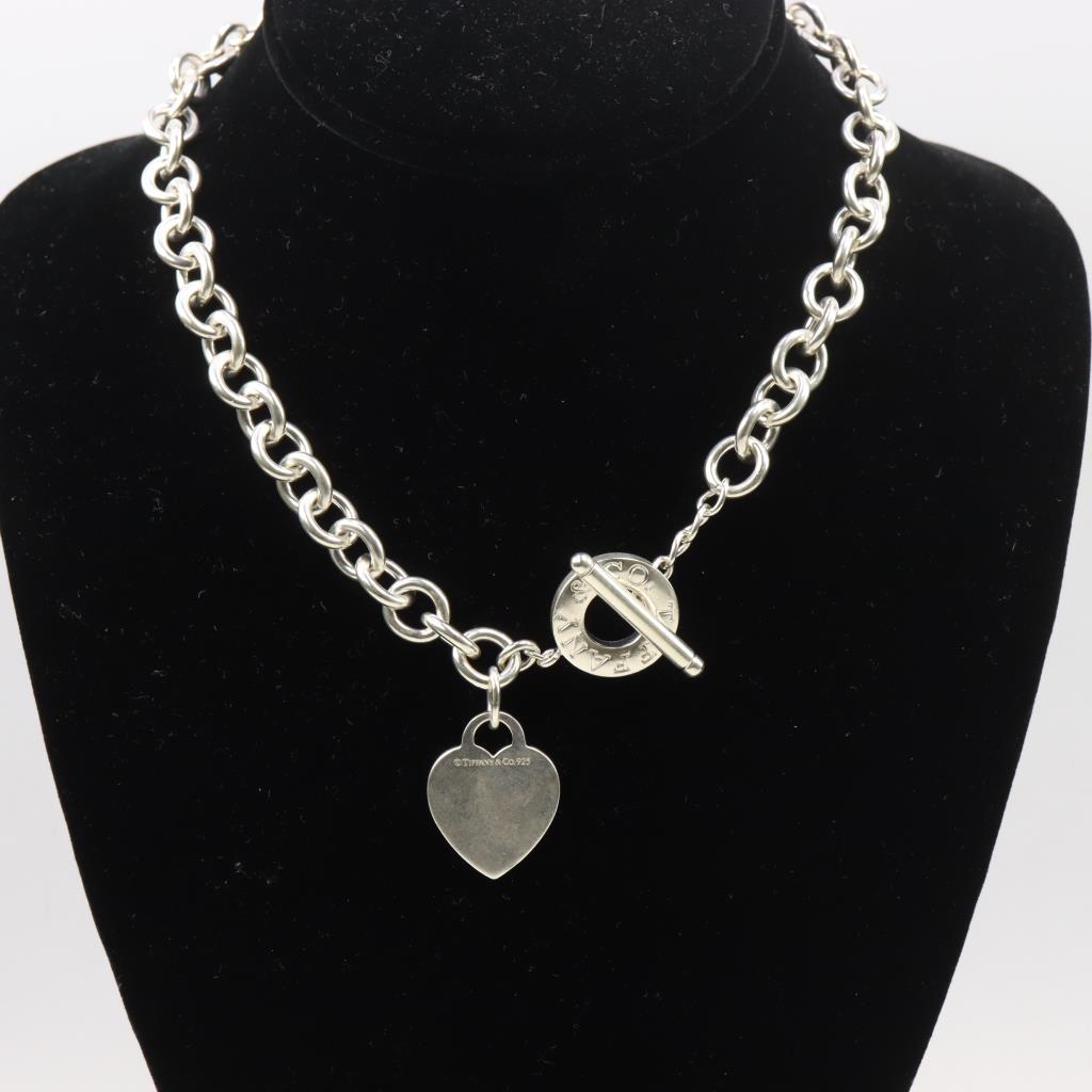 Silver heart tag necklace clearance