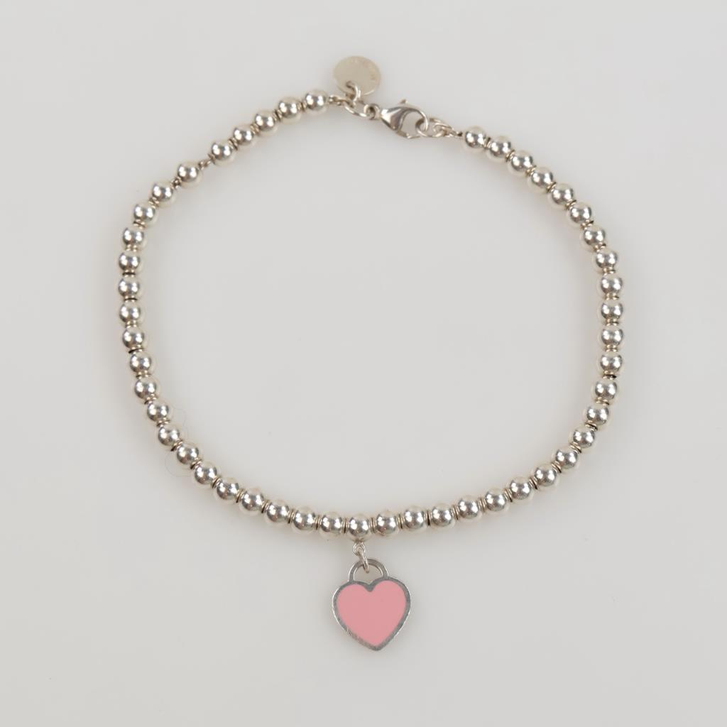 Tiffany & Co. Silver Return To Tiffany Pink Heart Tag Bead Brascelet