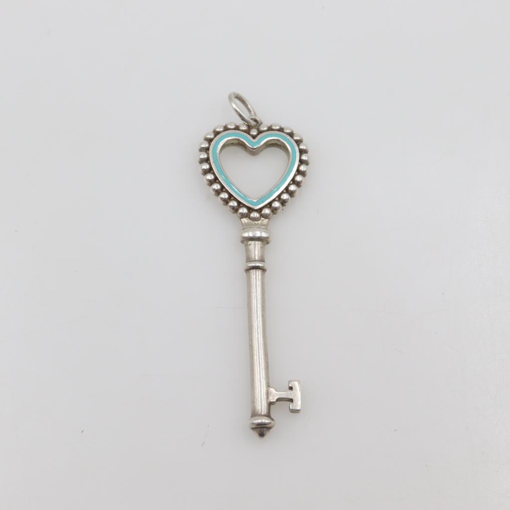 Tiffany & Co. Sterling Silver Beaded Heart Key Pendant Property Room