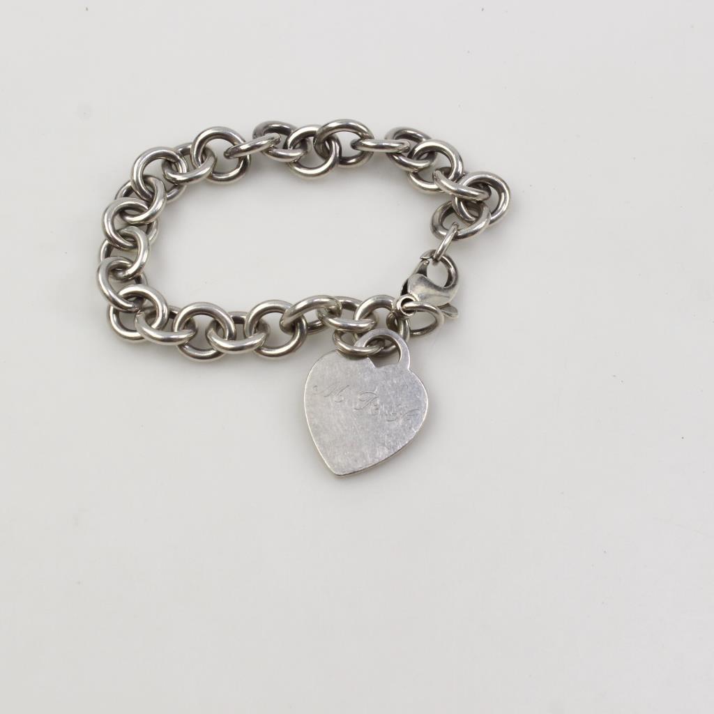 Sterling silver heart tag bracelet clearance