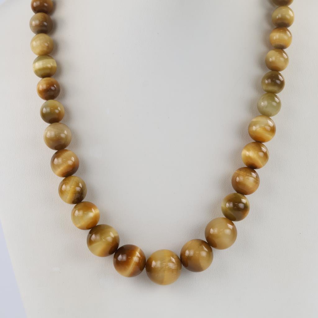 Tiger's Eye Graduated Beaded Silver Clasp Necklace