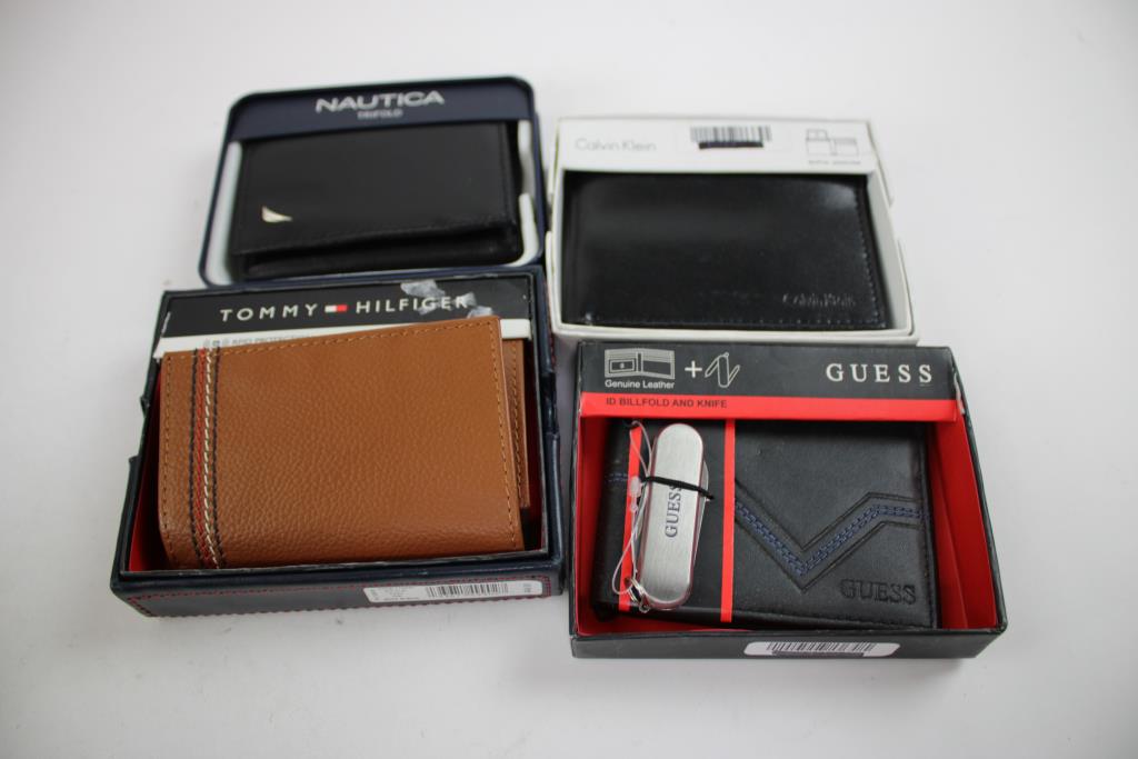 Tommy Hilfiger, Calvin Klein, Guess, Nautica, And Boss Wallets Bulk Lot, 7 Pieces