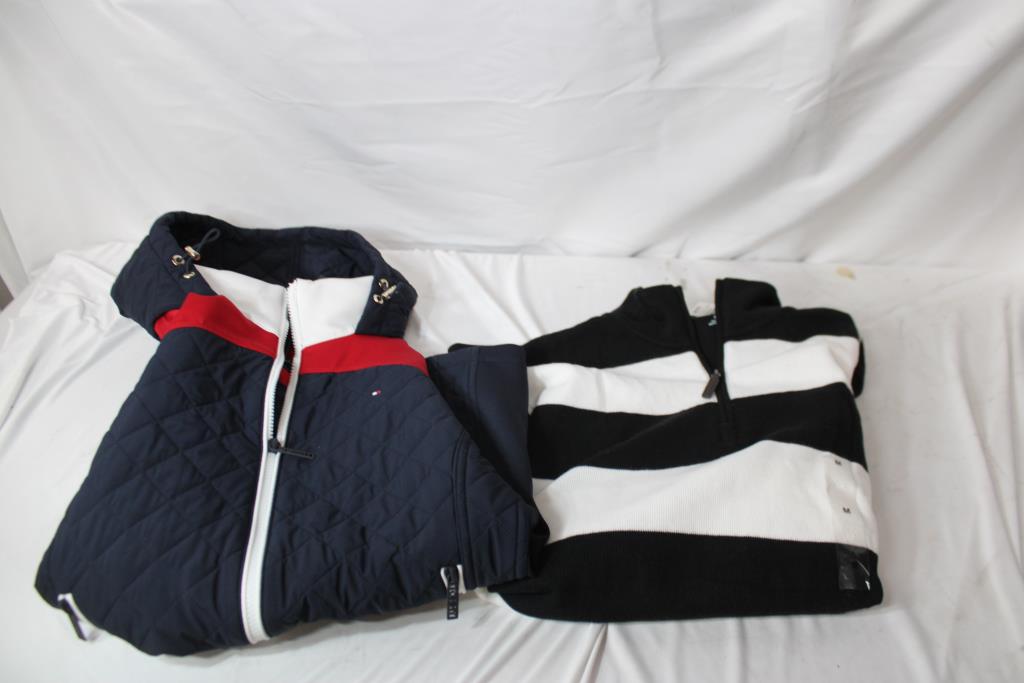 Tommy Hilfiger Coat, And Club Room Striped 1/4-Zip Sweater, Medium, 2 Pieces