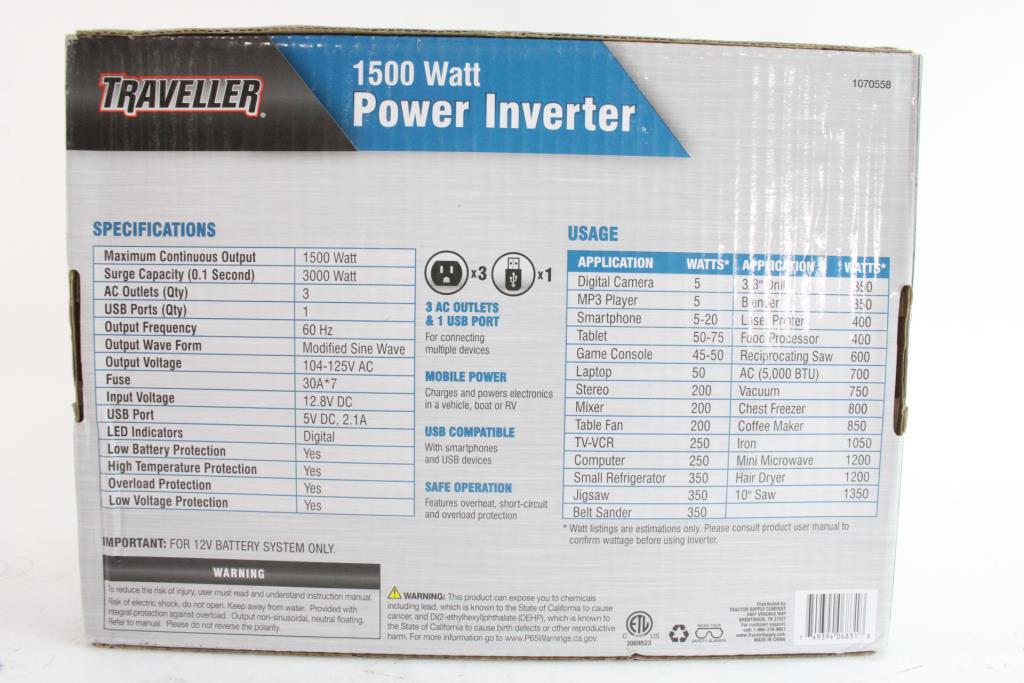 Traveller 1500 Watt Power Inverter Property Room