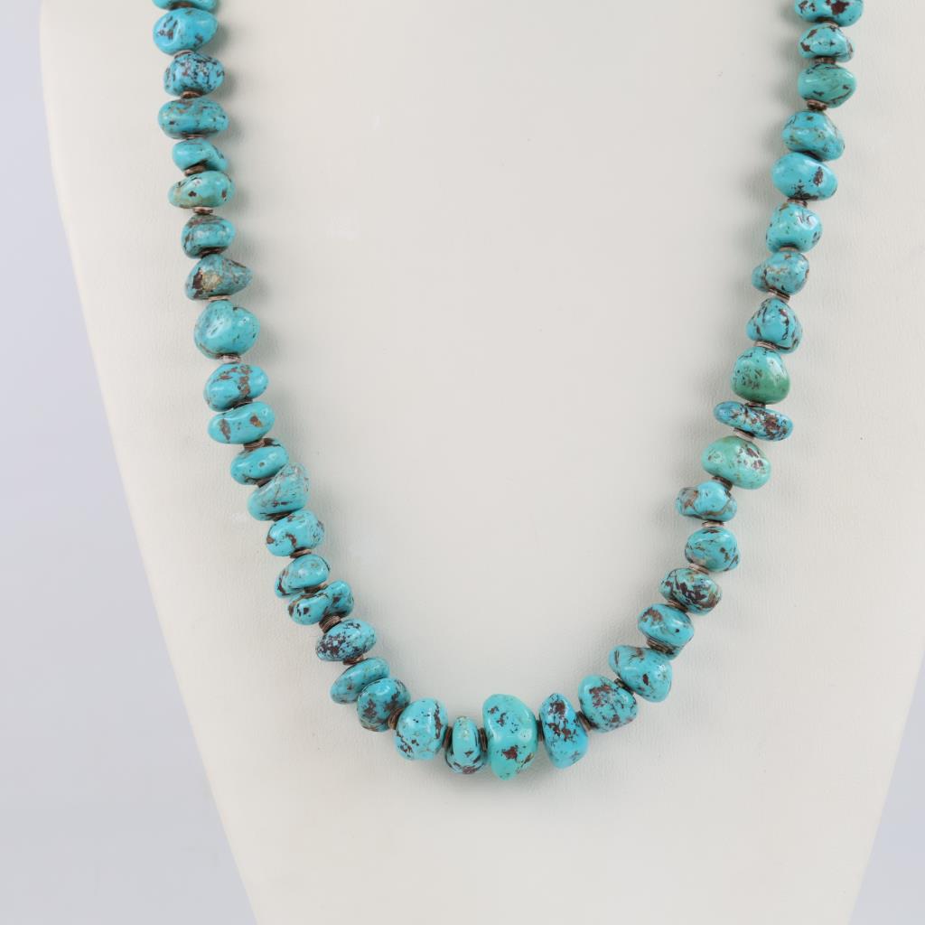 Turquoise Beaded Necklace .850 Silver Clasp
