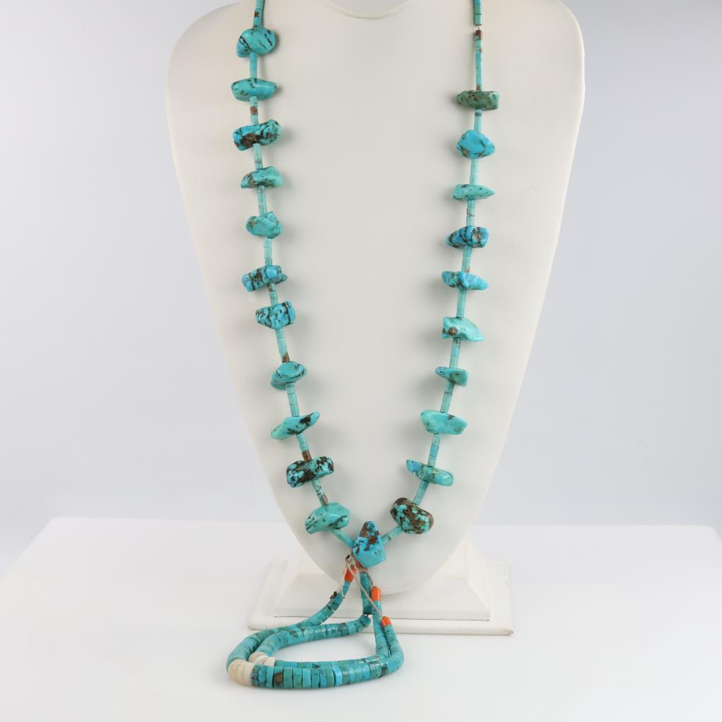 Turquoise Heish Beaded Necklace With Naja