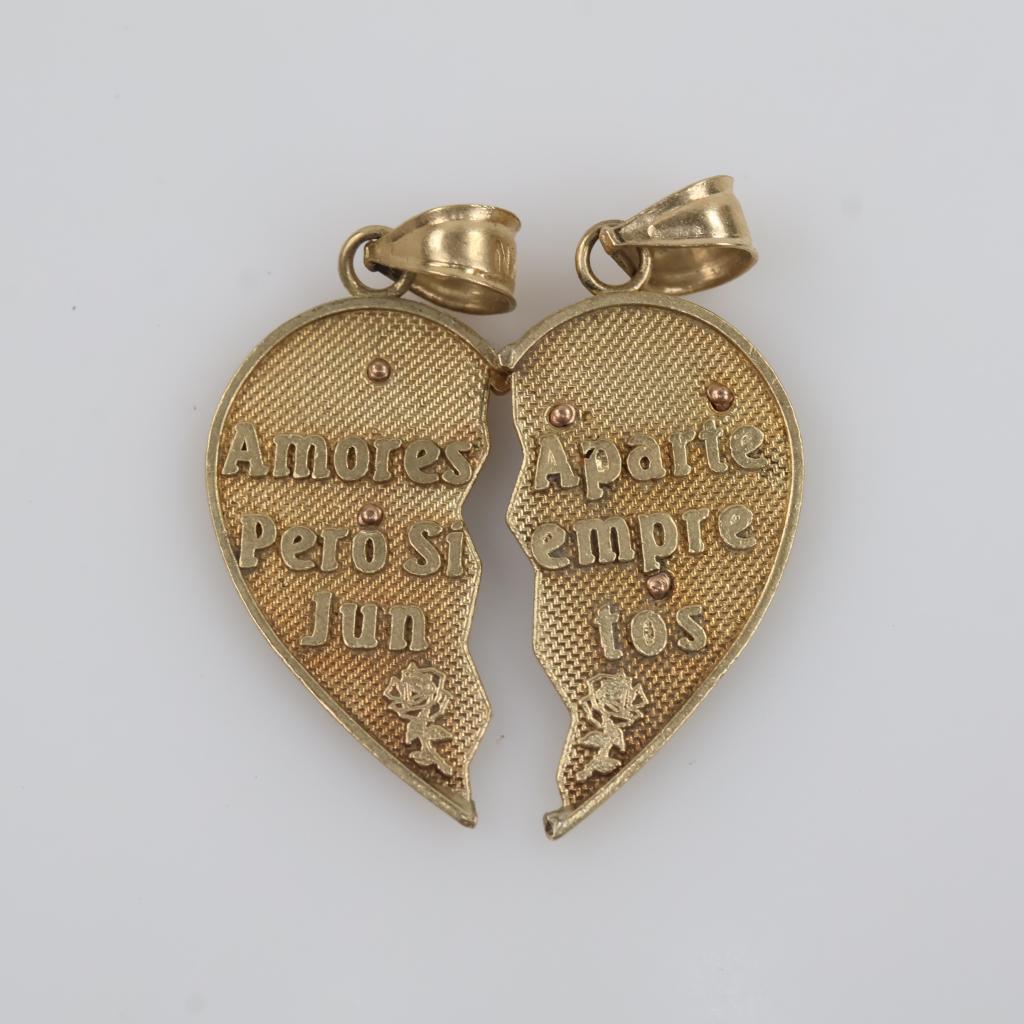 Two 10kt Gold Half Heart Pendants