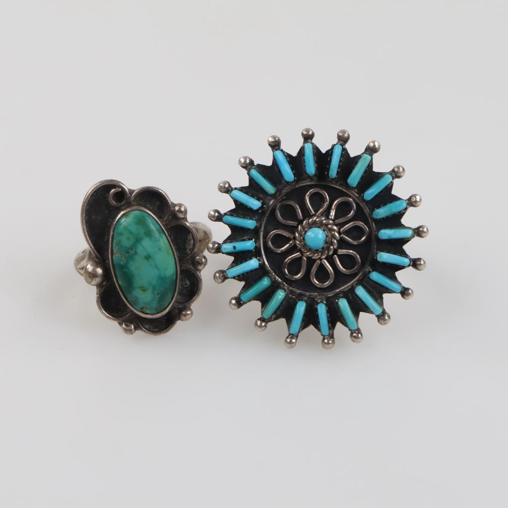 Two Sterling Silver Blue Stone Accent Rings