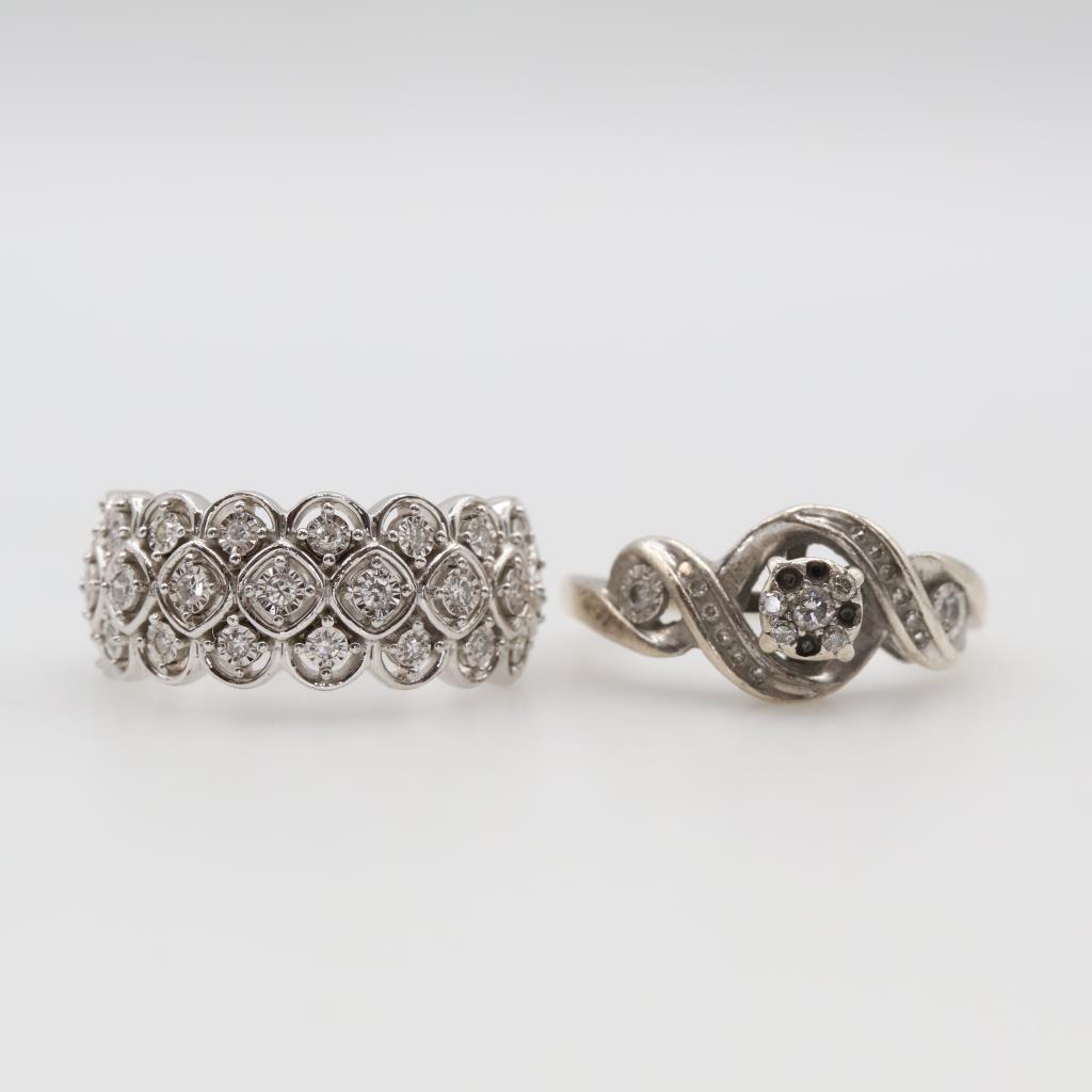 Two Sterling Silver Diamond Rings