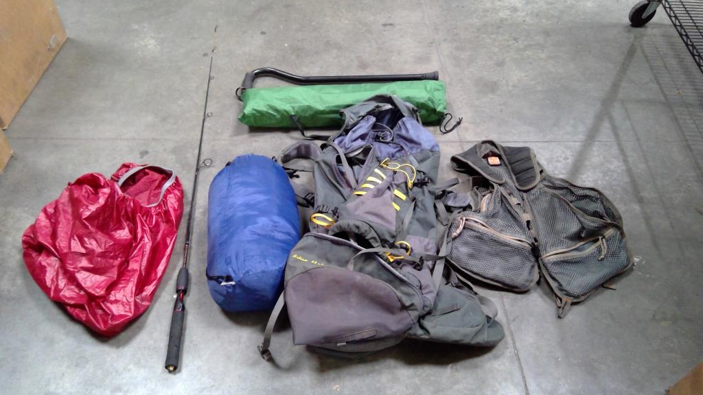Ugly Stik GX2 Fishing Pole, Walking  Cane, Hiking Backpack, And More, 6 Pieces