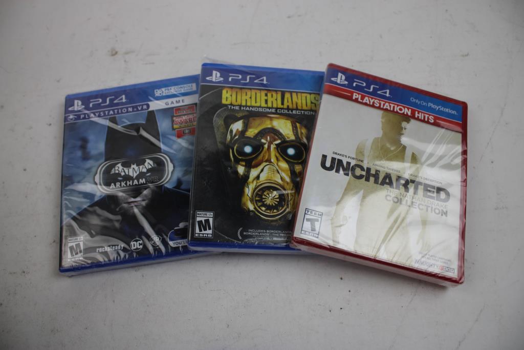 Uncharted Collection, Borderlands Collection, Batman Arkham VR PS4 Games, 3 Pieces