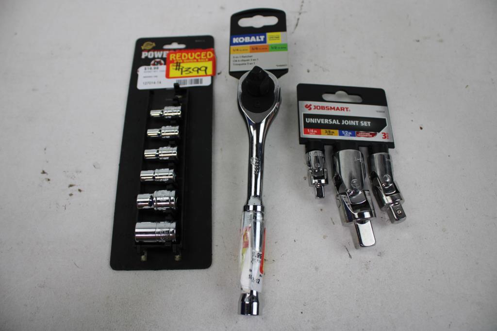 Universal Joint Set, Adapter, 3-in-1 Ratchet, Socket Set, 5 Pieces