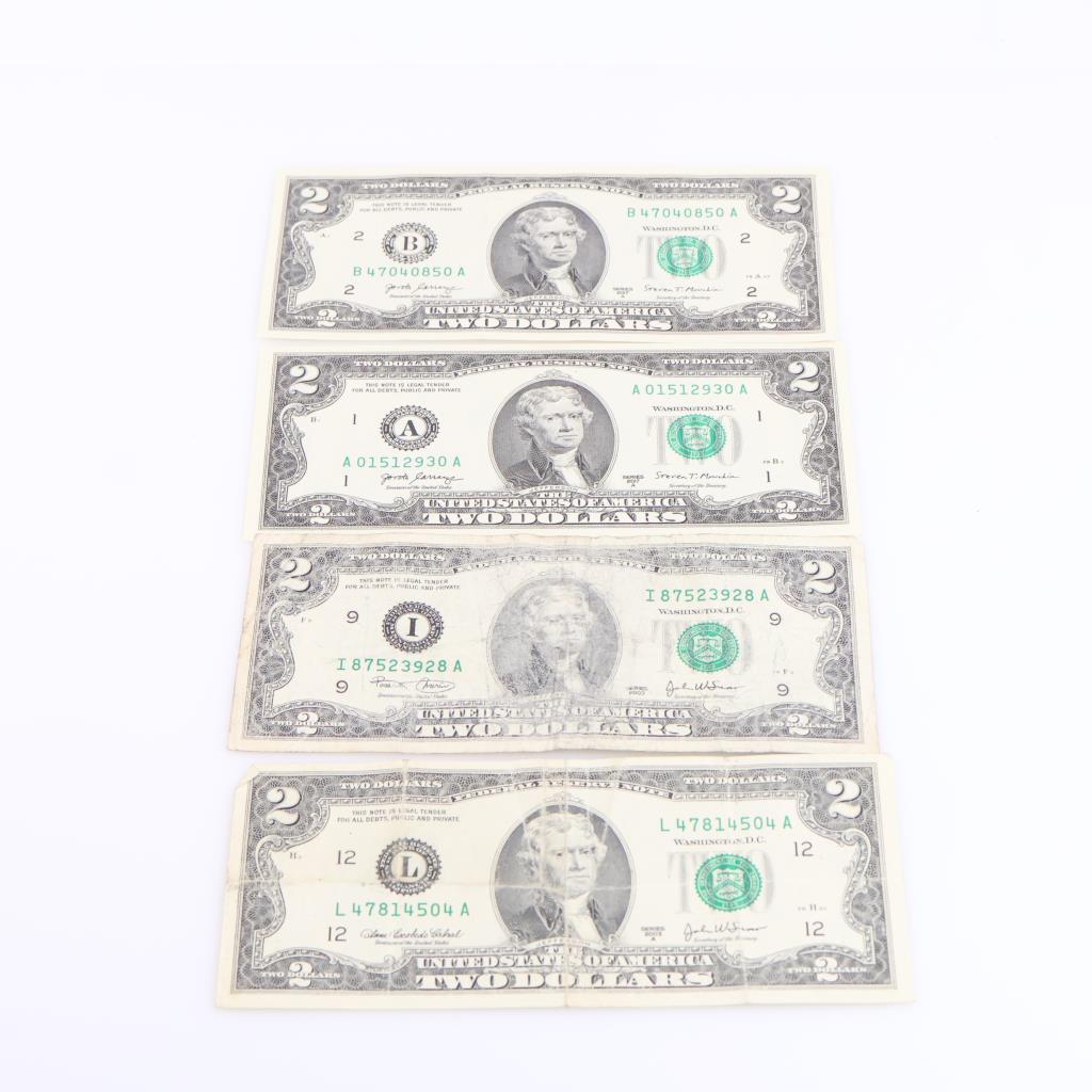 US $2 Federal Reserve Note, 4 Pieces