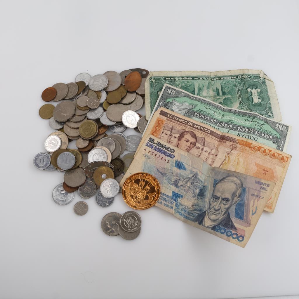 US And Foreign Currency With Tokens; 100+ Pieces