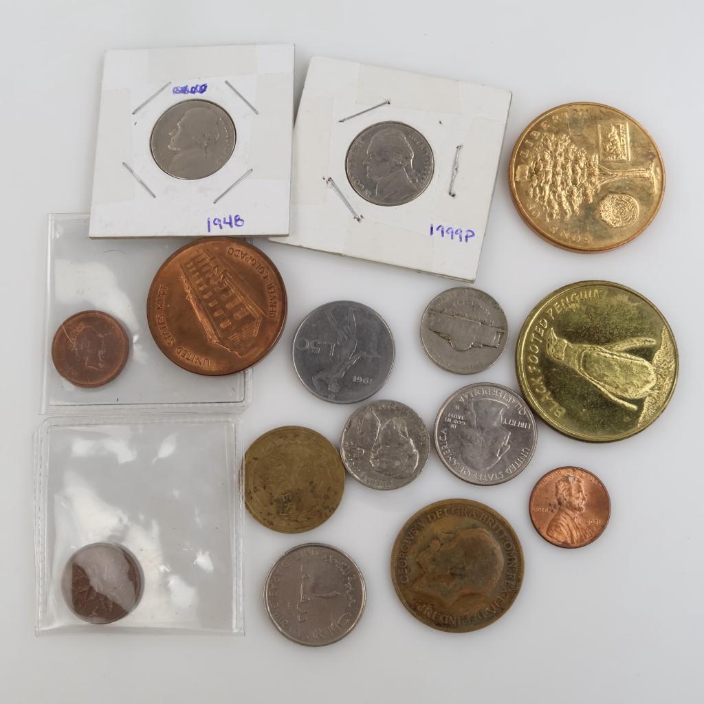 US And Foreign Currency With Tokens, 15 Pieces