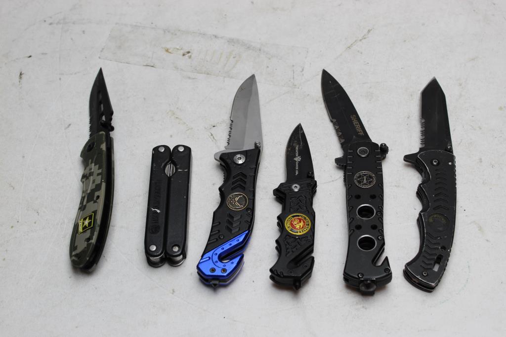 Us Army, Us Marines, Mountain Quest Knives + More Bulk Lot 6 Pieces Property Room