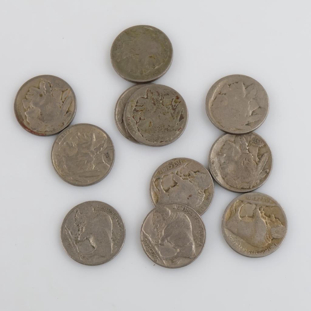 US Buffalo Nickels, 11 Pieces