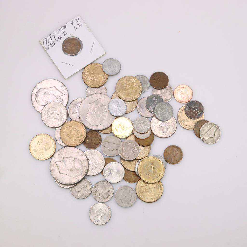 US Coins, 50+ Pieces Includes One Silver Coin Property Room