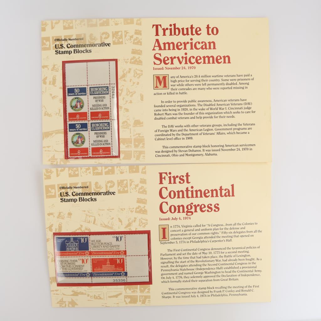 US Commemorative Stamp Blocks, 8 Stamps