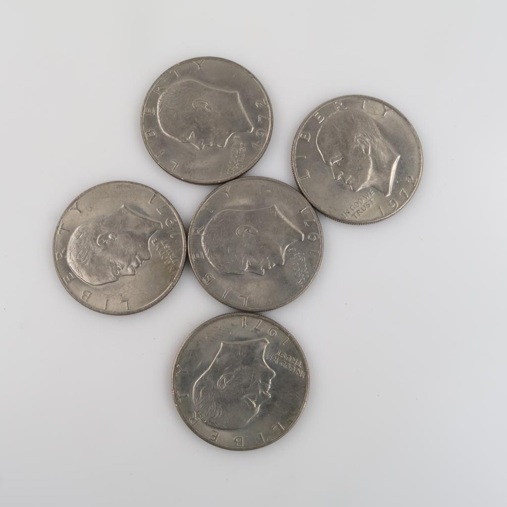 US Eisenhower One Dollar Coins, 5 Pieces