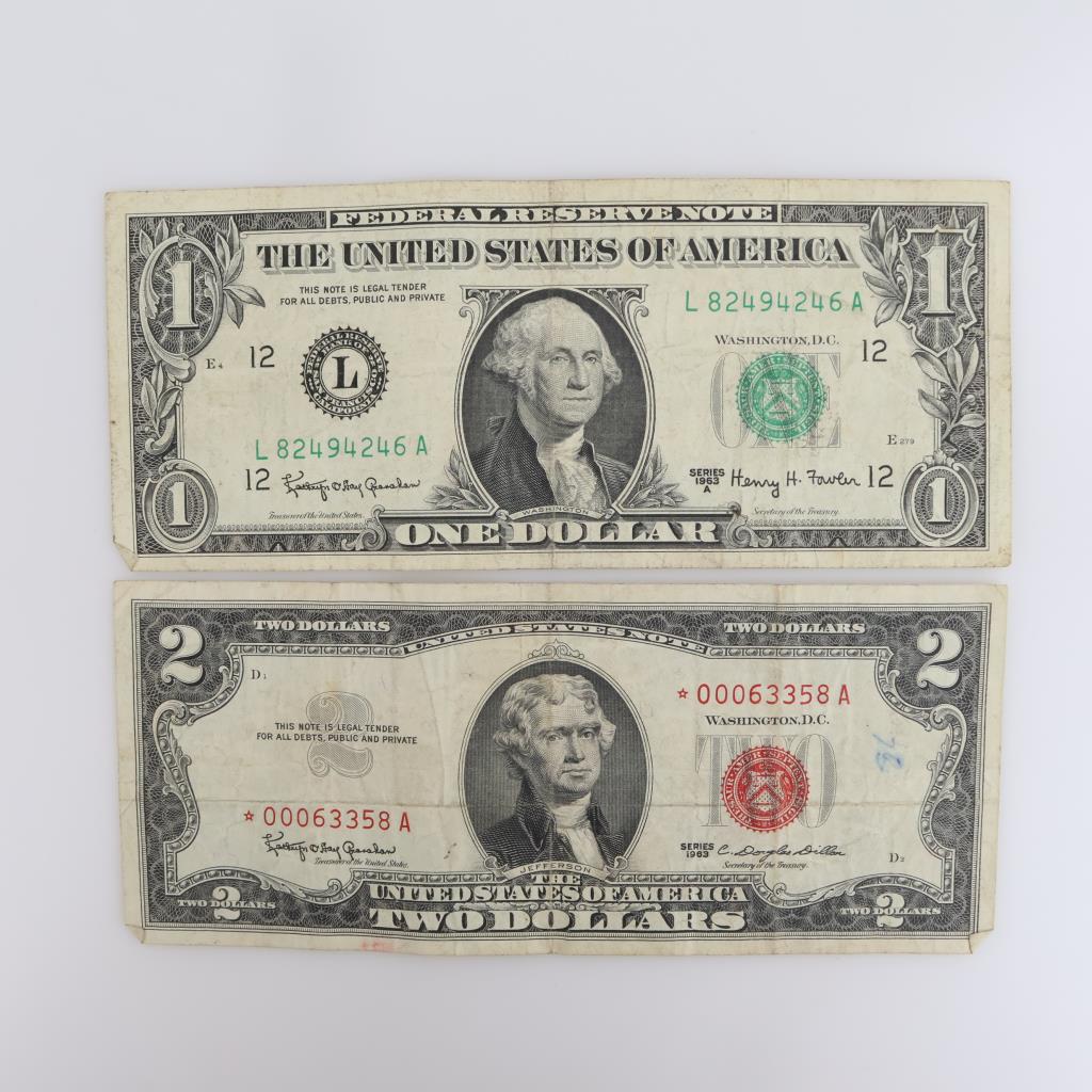 US Federal Reserve Note  & US Note, 2 Pieces