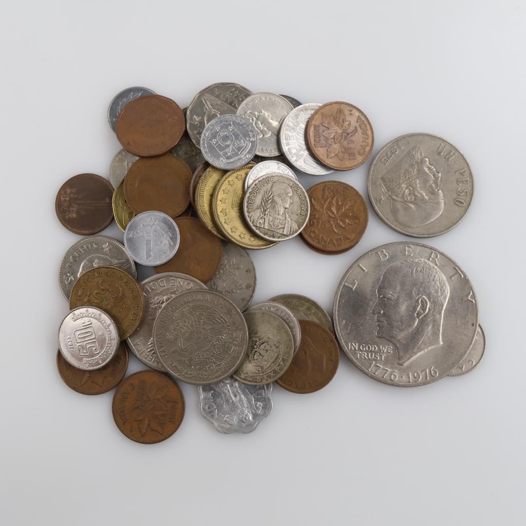 US Foreign Currency And Tokens, 40+ Pieces